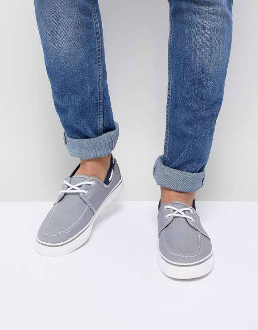 New Look – Bootsschuhe aus Leinen in Mittelgrau