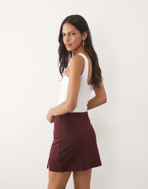 New Look - Bordeaux mininederdel med slids og nålestriber, 4 af 5