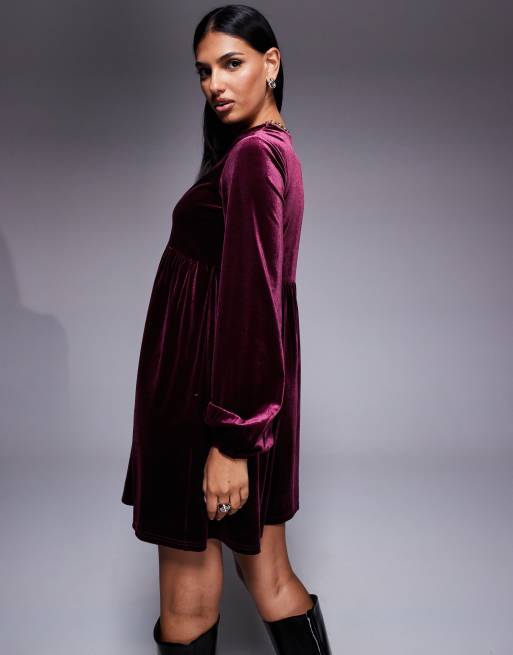 New Look - Bordeaux smock-minikjole i velour, 4 af 4