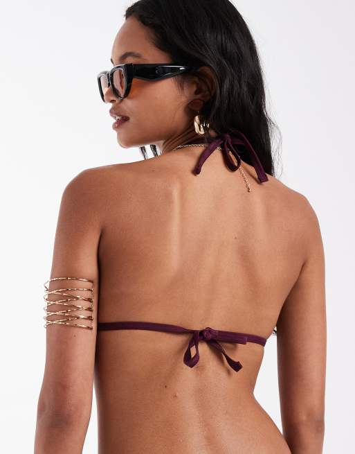 New Look - Bordeaux trekantsbikinitop med muslingedetalje, 3 af 4