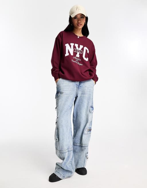New Look – Bordowa bluza z nadrukiem „NYC”