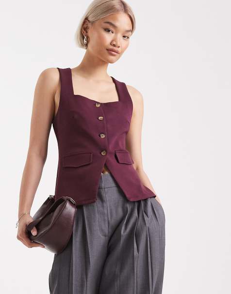 New Look jersey square neck waistcoat in burgundy