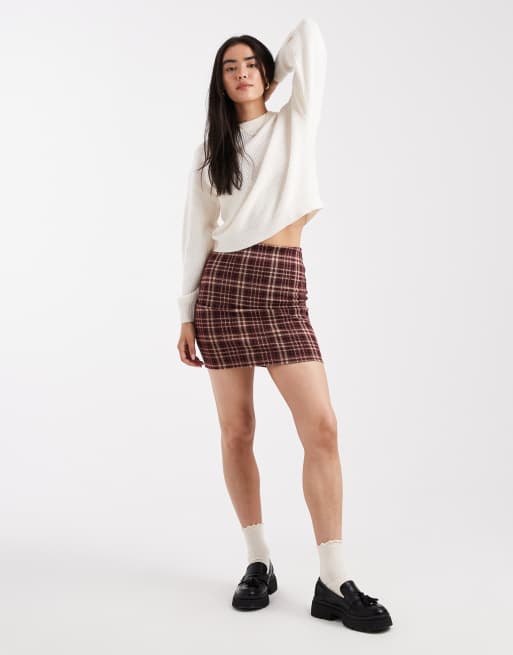 New Look – Bordowa spódnica mini typu tuba w kratkę, 2 z 5
