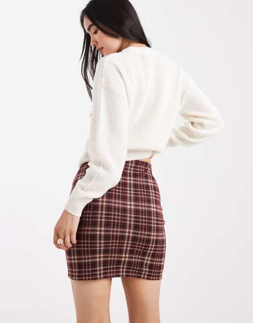 New Look – Bordowa spódnica mini typu tuba w kratkę, 4 z 5
