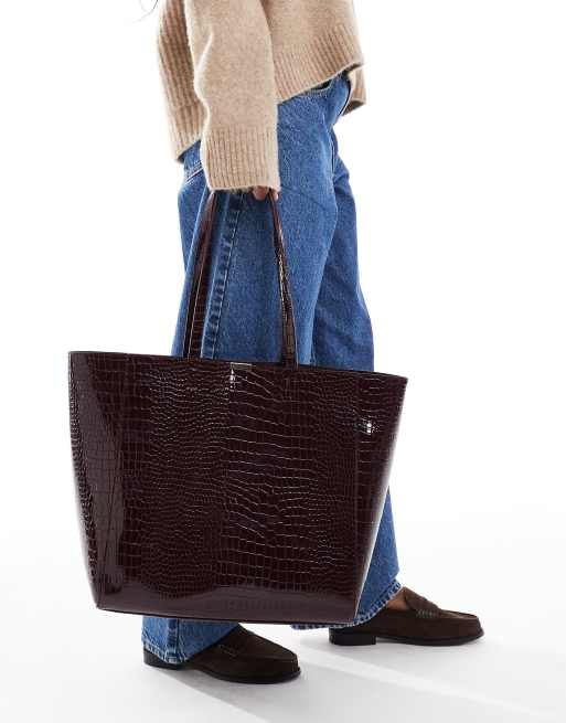 New Look – Bordowa torba typu tote ze wzorem skóry krokodyla, 2 z 4