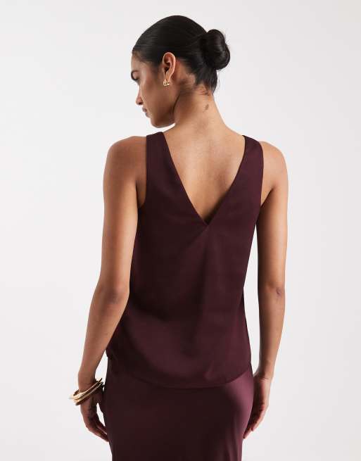 New Look – Bordowy satynowy top na ramiączkach, 4 z 4