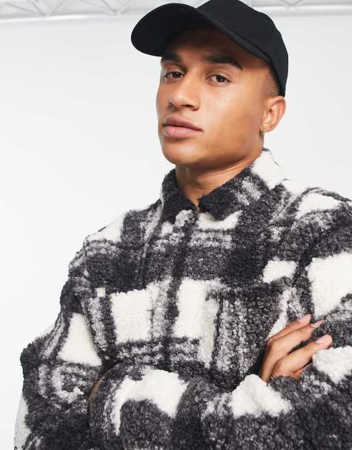 New Look borg check overshirt in white, 2 of 4