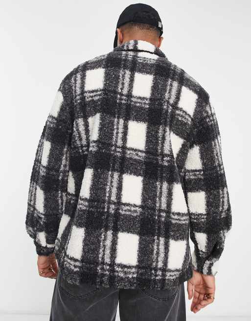New Look borg check overshirt in white, 3 of 4