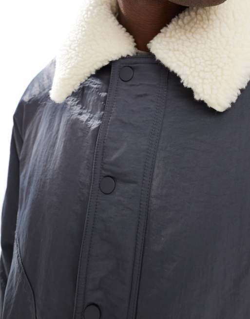 New Look borg collar MA1 bomber jacket in light grey, 5 of 5