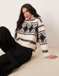 [New Look] New Look borg fair isle 1/4 zip sweat in white L WHITE