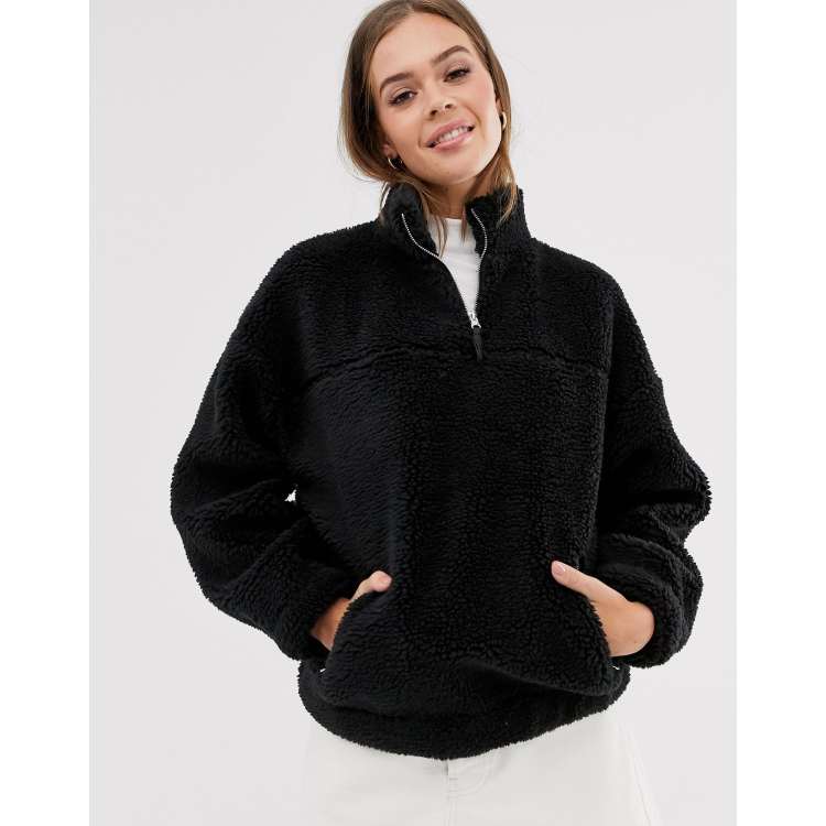 New Look borg fleece jacket in black ASOS