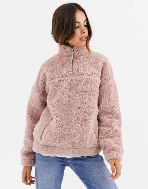 New Look borg fleece jacket in pink ASOS