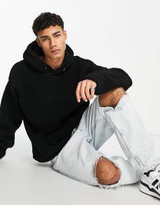 New Look borg hoodie in black | ASOS