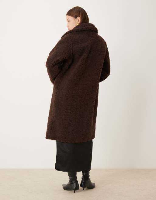 New Look borg long coat in chocolate ASOS