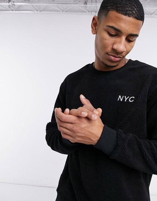 New Look borg NYC embroidered sweat in black