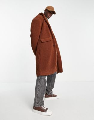 New Look borg overcoat in rust-Brown