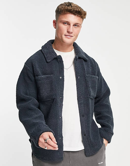 Jackets & Coats New Look borg overshirt in grey 