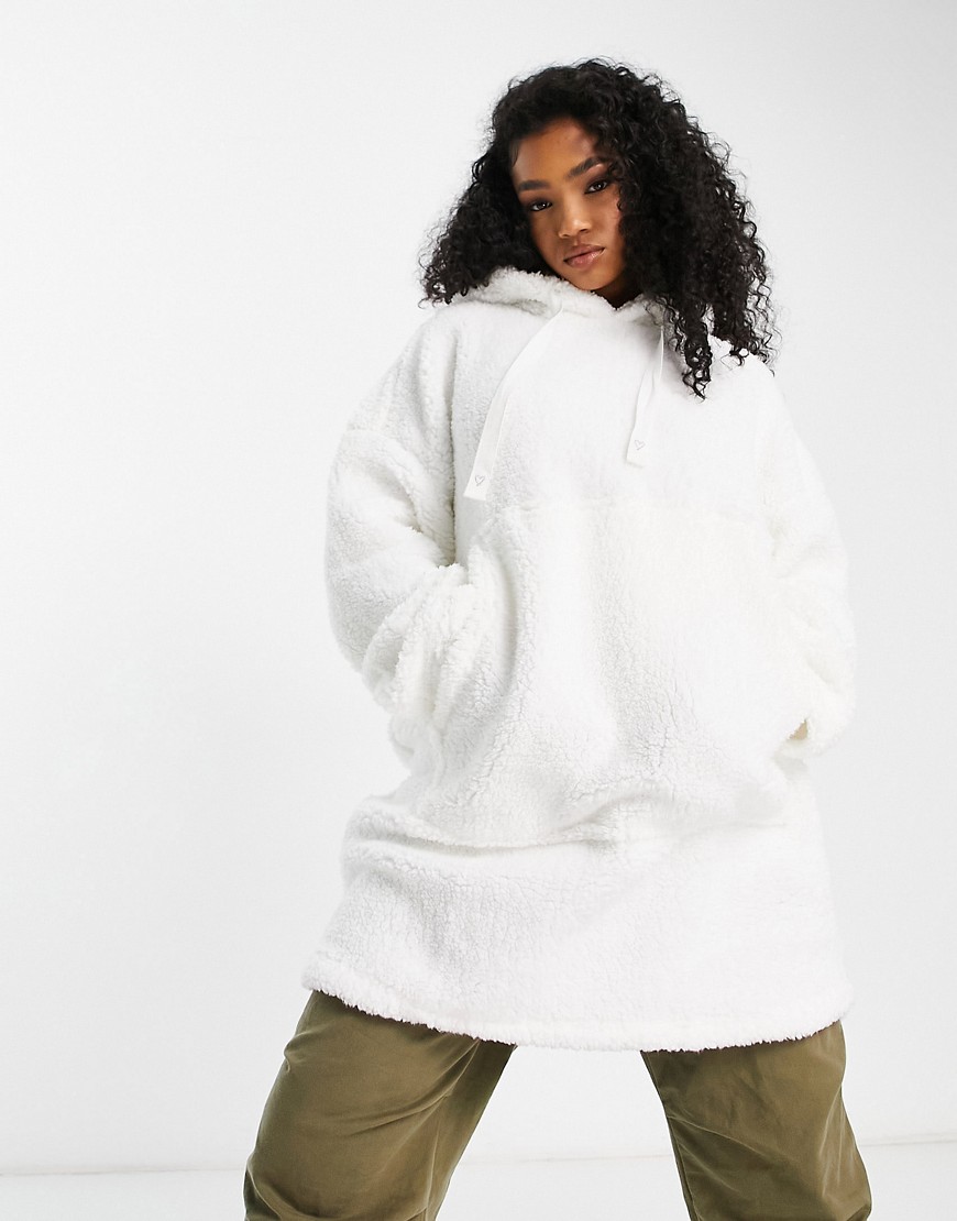 New Look borg oversized fleece lined hoodie in cream-Neutral