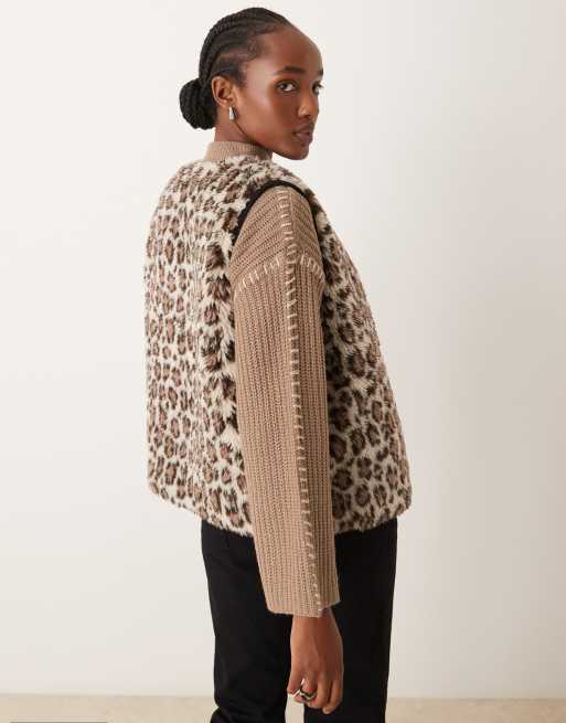 New Look borg sleeveless jacket in animal print