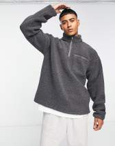 ASOS DESIGN oversized half zip sweatshirt in gray faux fur | ASOS