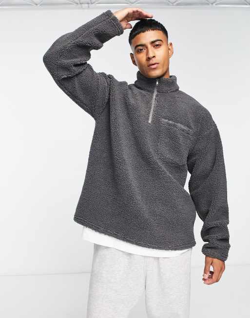 Weekday oversized half zip sweatshirt in washed black