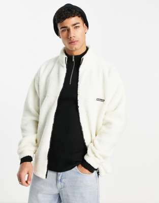 New Look borg zip through jacket with badge in off white