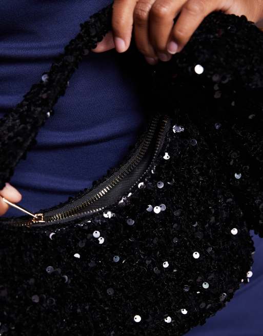 New Look - Borsa a mano nera con paillettes e fiocco, 3 di 4
