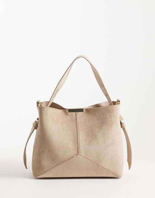 New Look - Borsa a secchiello in camoscio sintetico color visone, 1 di 4