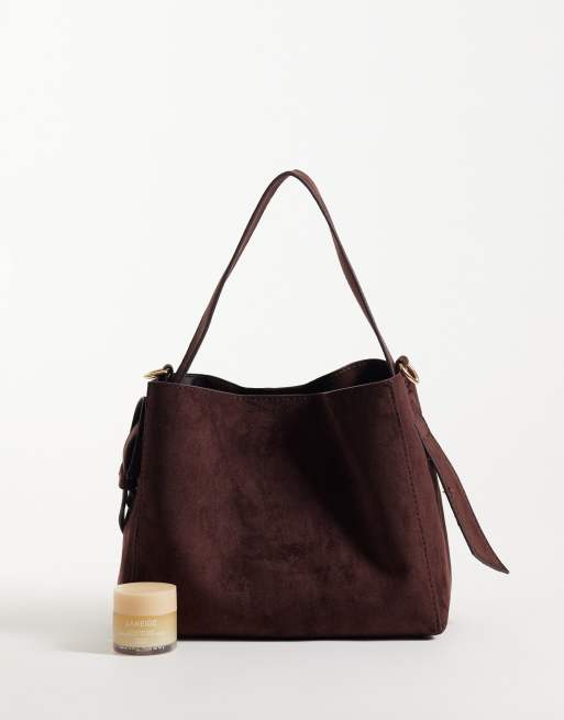 New Look borsa a secchiello in camoscio sintetico marrone scuro, 2 di 4