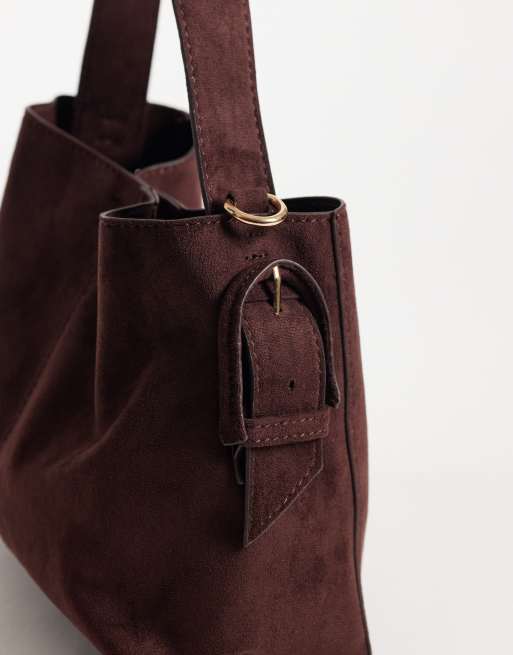 New Look borsa a secchiello in camoscio sintetico marrone scuro, 3 di 4