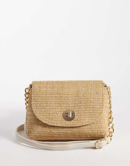 New Look - Borsa a tracolla intrecciata color pietra