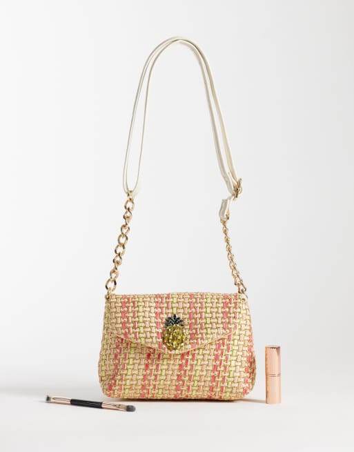 New Look - Borsa a tracolla intrecciata rosa con motivo ananas, 2 di 4