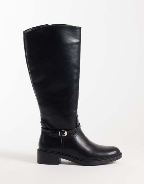 New Look bota de montar hasta la rodilla con hebilla en negro - view 1