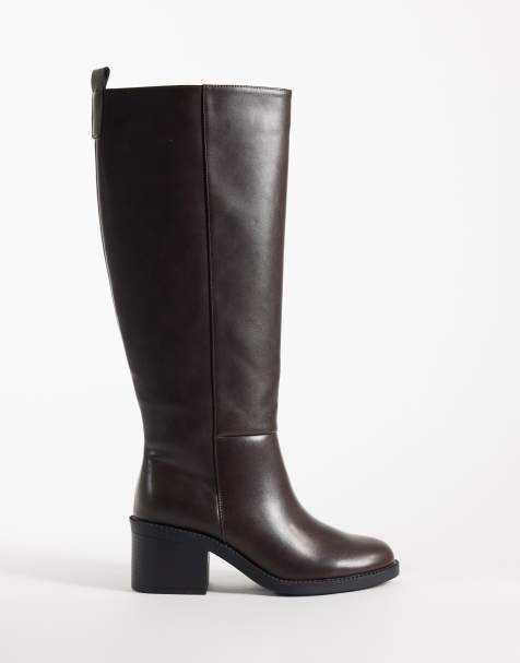 New Look - botas hasta la rodilla con tacón grueso en marrón oscuro - view 1