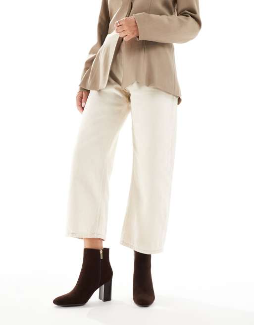 New Look Bottes imitation daim à talon carré Marron ASOS