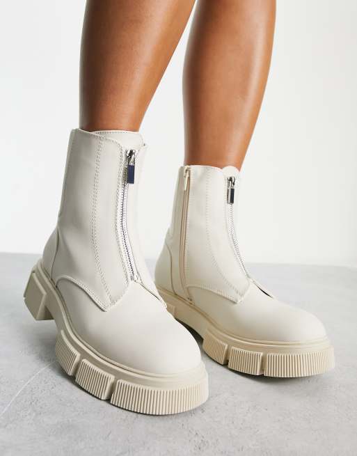 New Look Bottes plates zipp es l avant avec semelle chunky Blanc cass