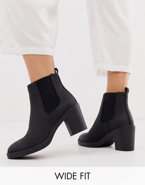 New Look - Bottines Chelsea à gros talon carré pointure large - Noir