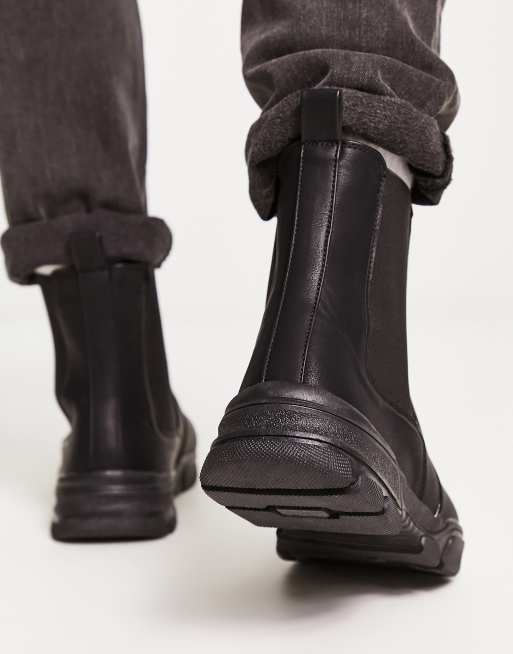 New Look - Bottines chelsea à semelle chunky avec languette à l'arrière - Noir, 3 de 4