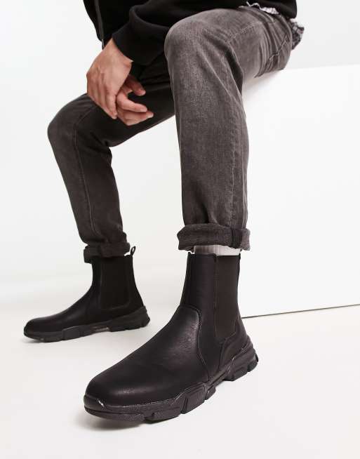 New Look - Bottines chelsea à semelle chunky avec languette à l'arrière - Noir, 4 de 4