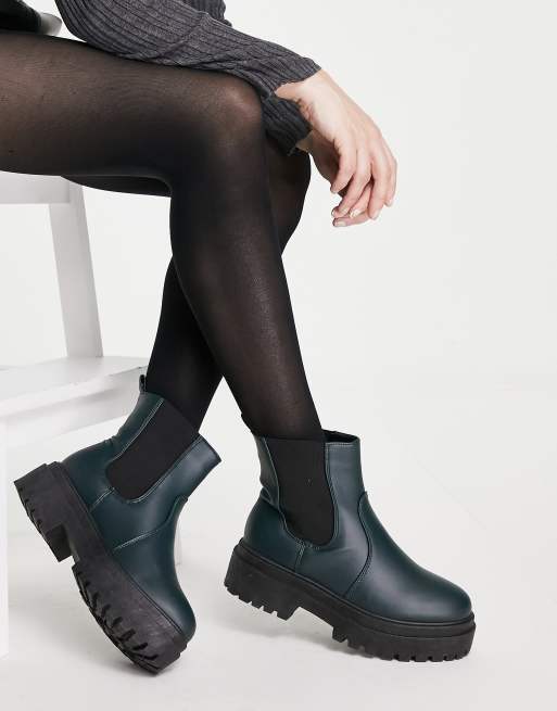 New Look - Bottines Chelsea plates à semelle chunky - Vert foncé
