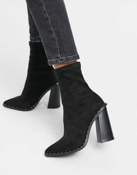 New Look - Bottines cloutées en suédine à talon - Noir
