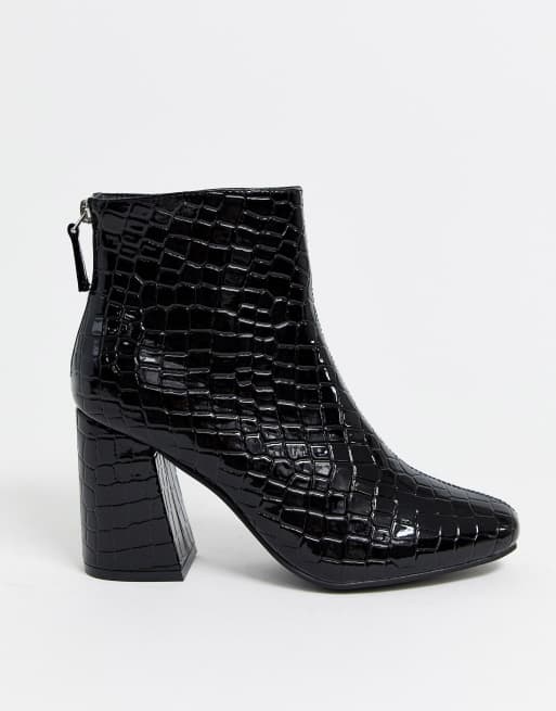 New Look - Bottines effet croco à talons évasés et bout carré - Noir, 4 de 4