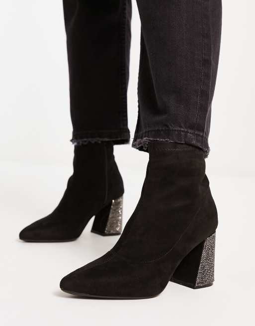 New Look Bottines souples talon et semelle strass Noir ASOS