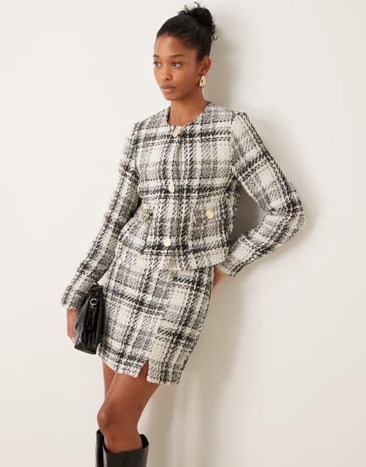 New Look boucle cropped jacket co ord in white check ASOS