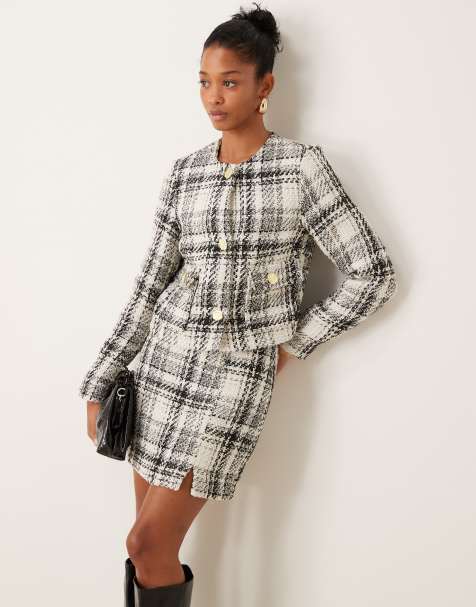 New Look boucle cropped jacket in white check (part of a set) - view 1