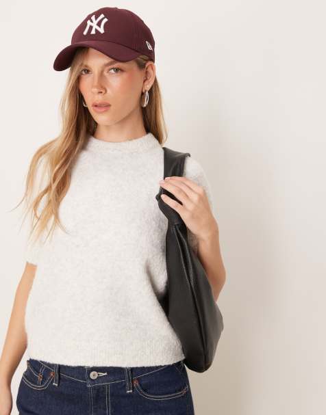New Look boucle fluffy knitted tee in grey - view 1