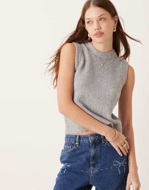 New Look boucle knitted singlet in grey - view 1
