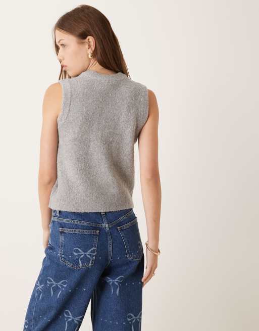 New Look boucle knitted vest in grey ASOS