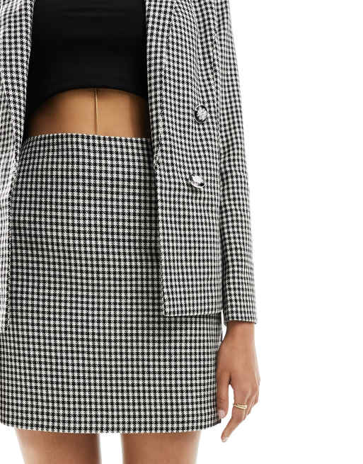 New Look - Bouclé mini-rok met knopen in geruit zwart, deel van co-ord set, 5 van 5