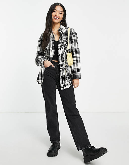 Women Shirts & Blouses/New Look boucle overshirt in black and white check 